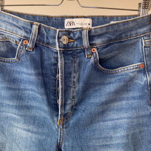 ZARA Beamy Blue Raw Hem Flare Jeans | Size 4 / 36 | High Waist | Rare Wash - Picture 11 of 14